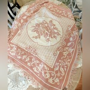 Floral Woven Throw Blanket in Blush Pink and Cream